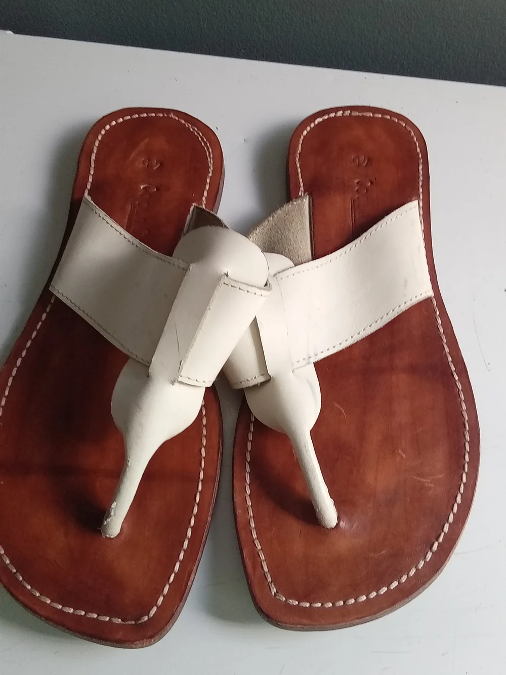 Cool & Co Mens Leather Thong Sandals Cream Tan Minimalist Slides Size 45